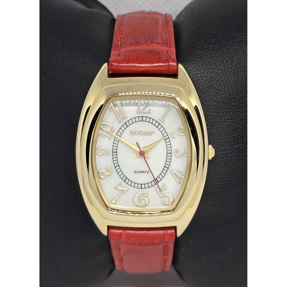 Women's Gossip Gold Tone White MOP Dial Red Italian Leather Strap Watch 08